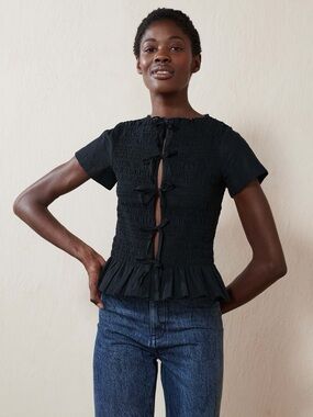‼️Maria Stanley Ferne Reversible Black Top Bow Tie Blouse